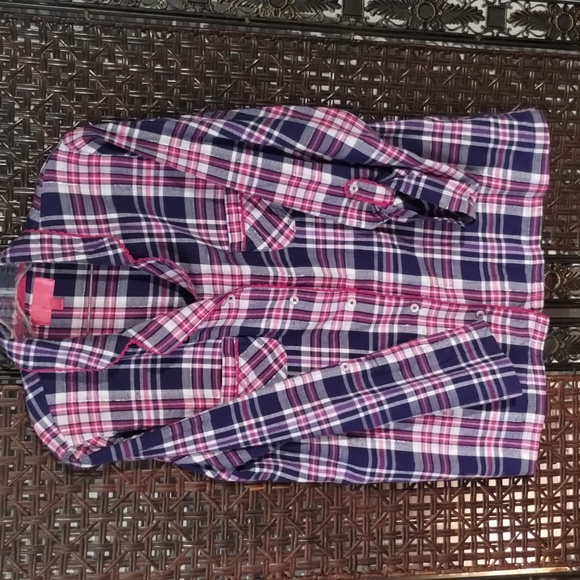 Victoria's Secret PJ Set Size L Flannel Pink Purple Pockets On Top - Picture 3 of 10